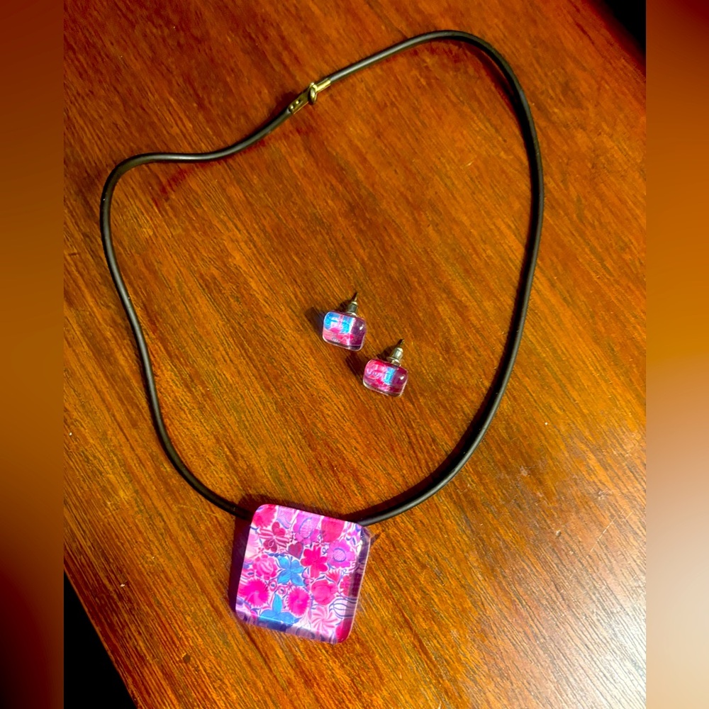 NWOT - matching necklace and earrings; Fused Glass; Bought in Mexico City